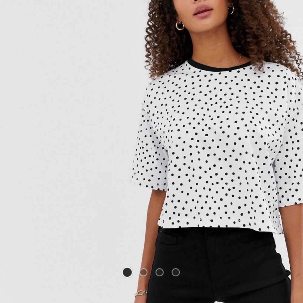 ASOS Cropped White Shirt with Black Dots